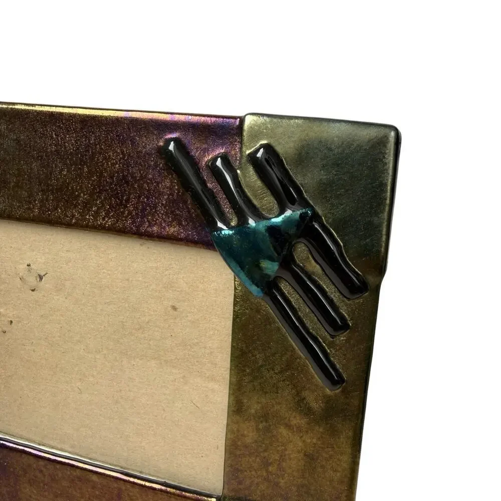 Iridescent fused glass photo frame 8x6.5 Vintage 80s 90s Retro Modern